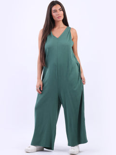 Women Sleeveless Cotton Jumpsuit Ocean Blue