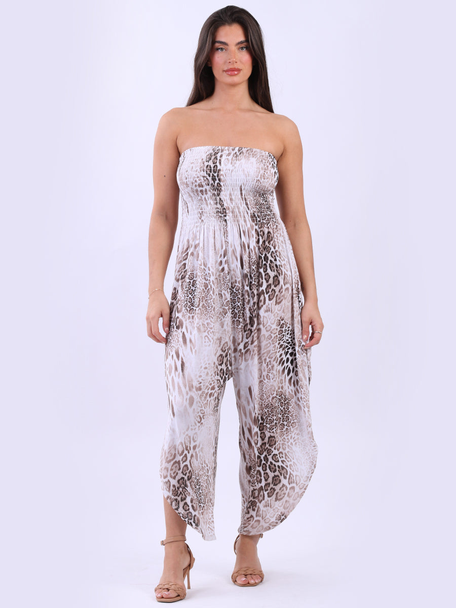 Smocked Tube Tulip Jumpsuit Beige