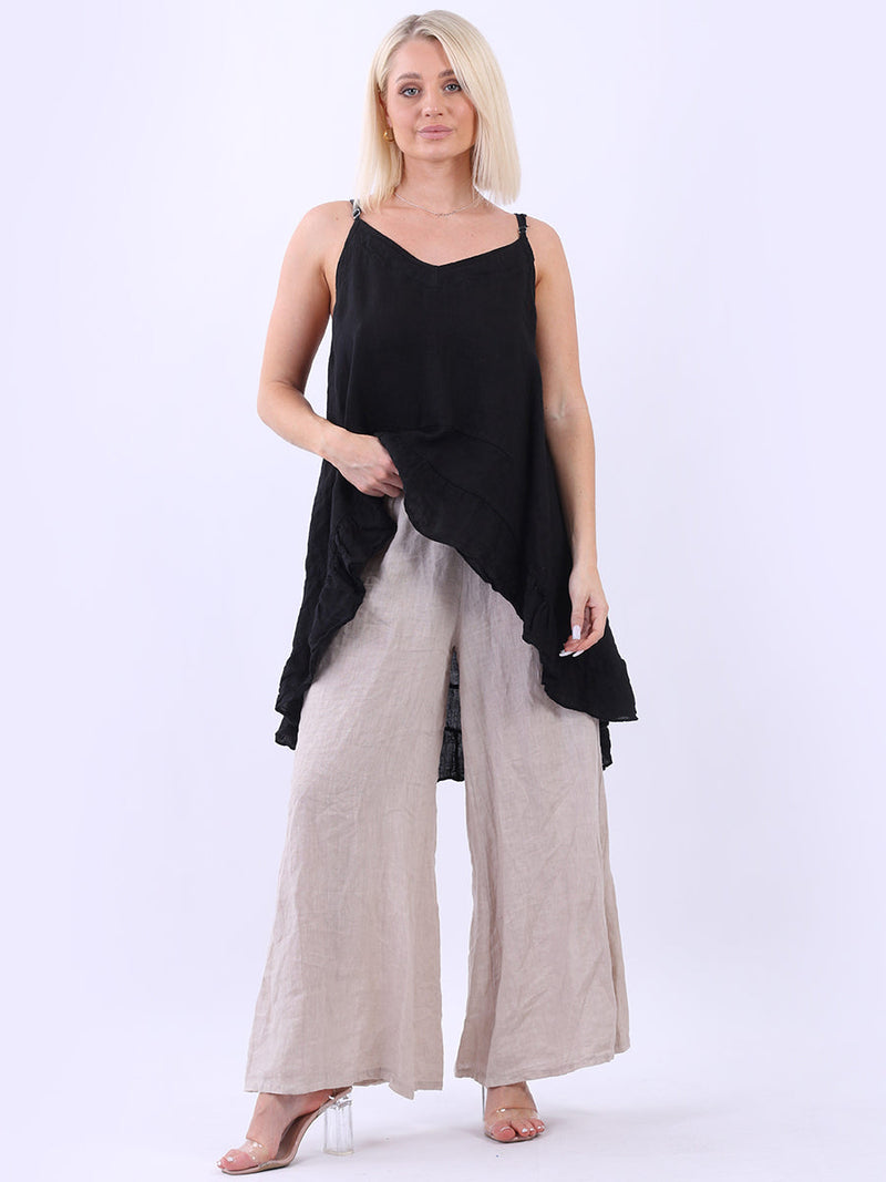 Plain ruffle Sleeveless Top Black