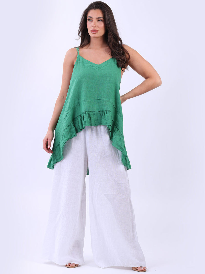 Plain ruffle Sleeveless Top Green