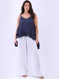 Plain ruffle Sleeveless Top Navy