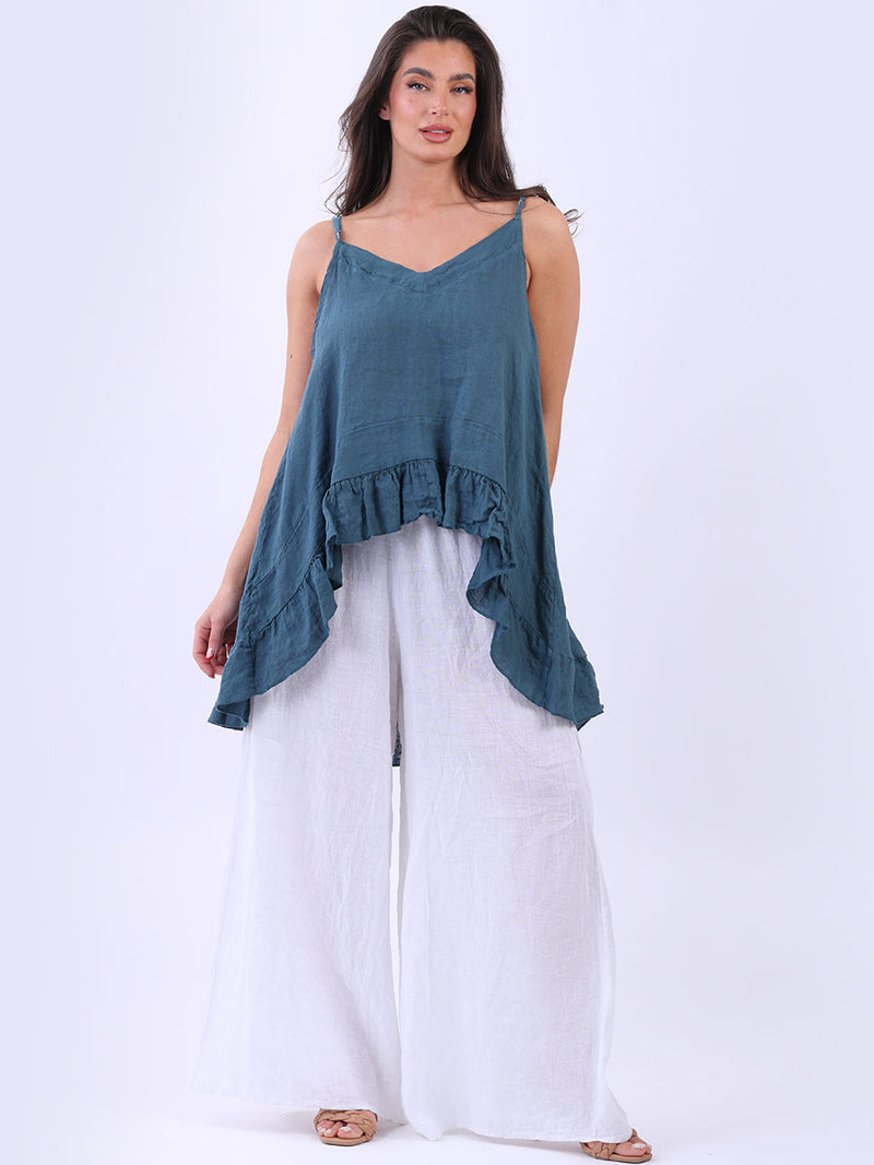 Plain ruffle Sleeveless Top Teal