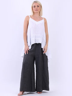 Plain ruffle Sleeveless Top White