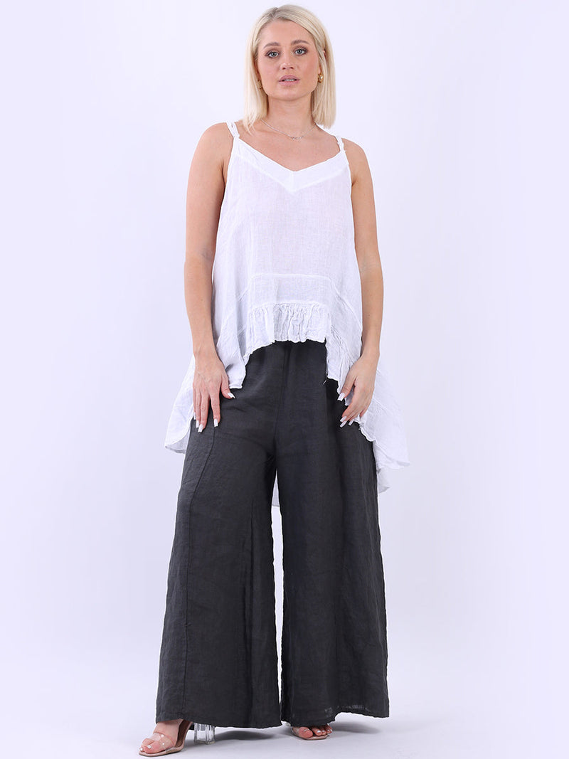 Plain ruffle Sleeveless Top White