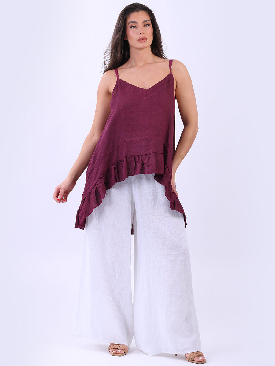 Plain ruffle Sleeveless Top Wine