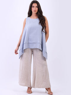 Solid Linen Sleeveless Tunic Denim
