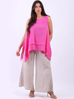 Solid Linen Sleeveless Tunic Fuchsia