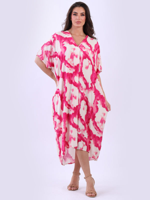 Tie And Dye Plus Size Kaftan Fuchsia