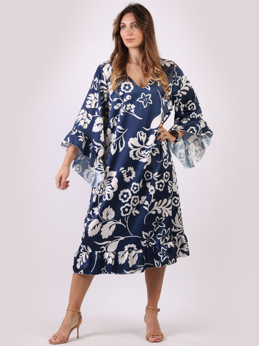 Floral Midi Swing Dress Navy