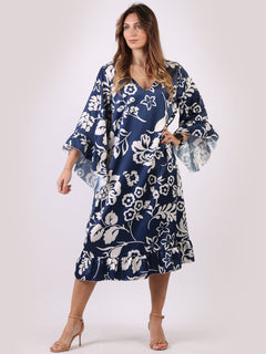 Floral Midi Swing Dress Navy