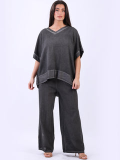 Vintage Wash Plain Cotton Top Charcoal