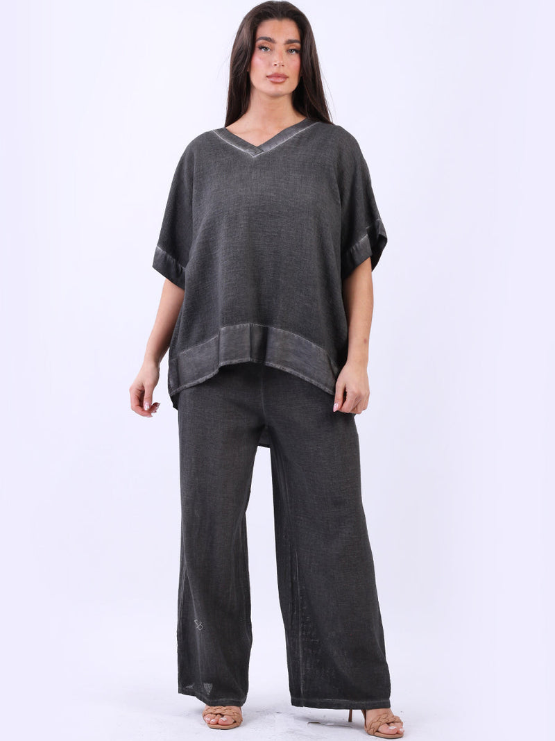 Vintage Wash Plain Cotton Top Charcoal