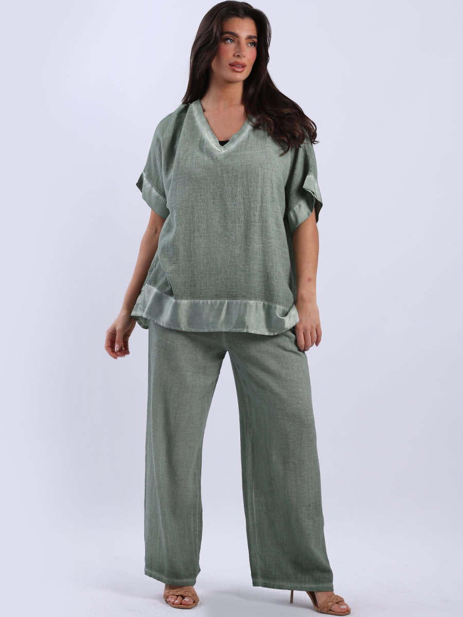 Vintage Wash Plain Cotton Top Khaki