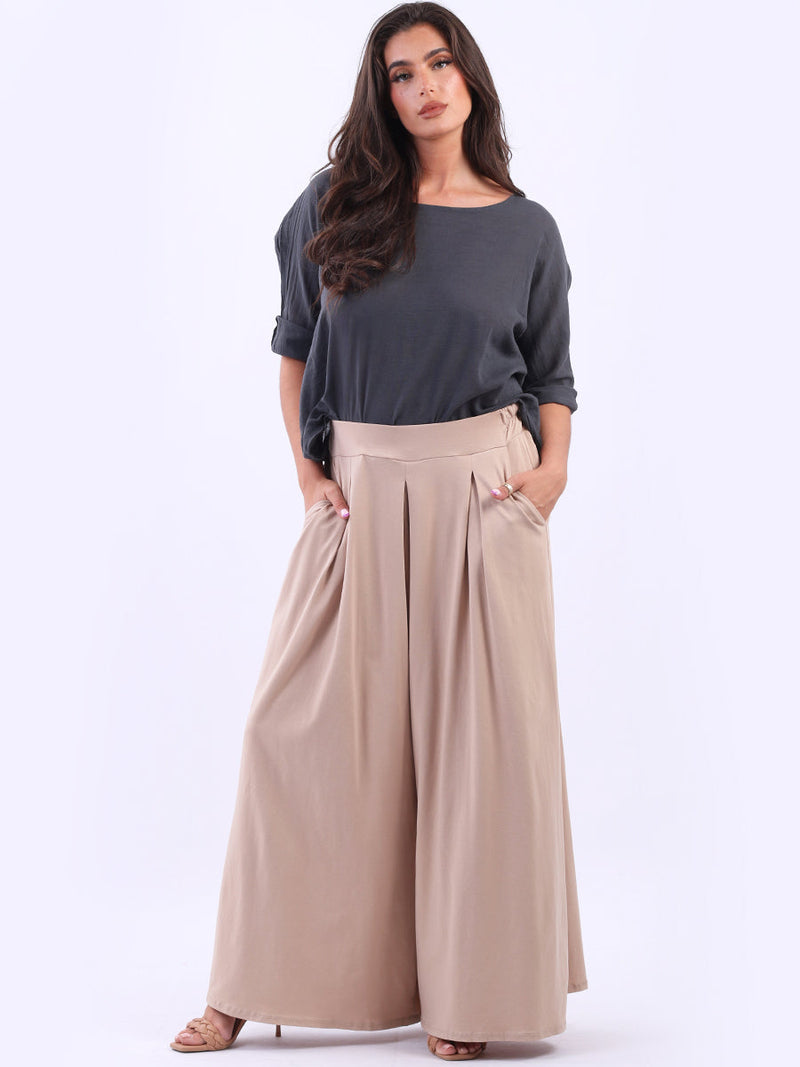 Wide Leg Cotton Palazzo Beige