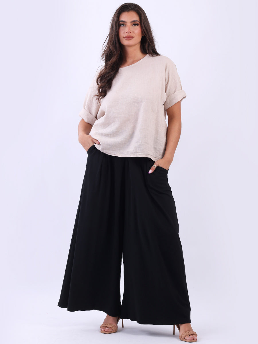 Wide Leg Cotton Palazzo Black