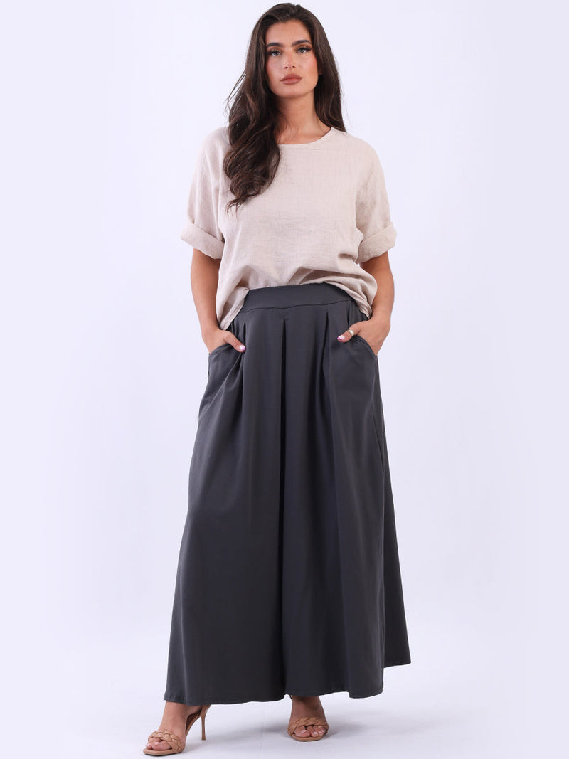 Wide Leg Cotton Palazzo Charcoal