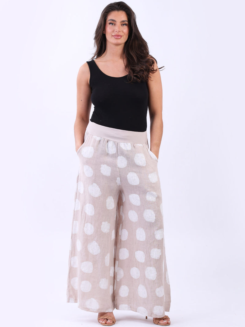 Polka Dot Linen Palazzo Beige