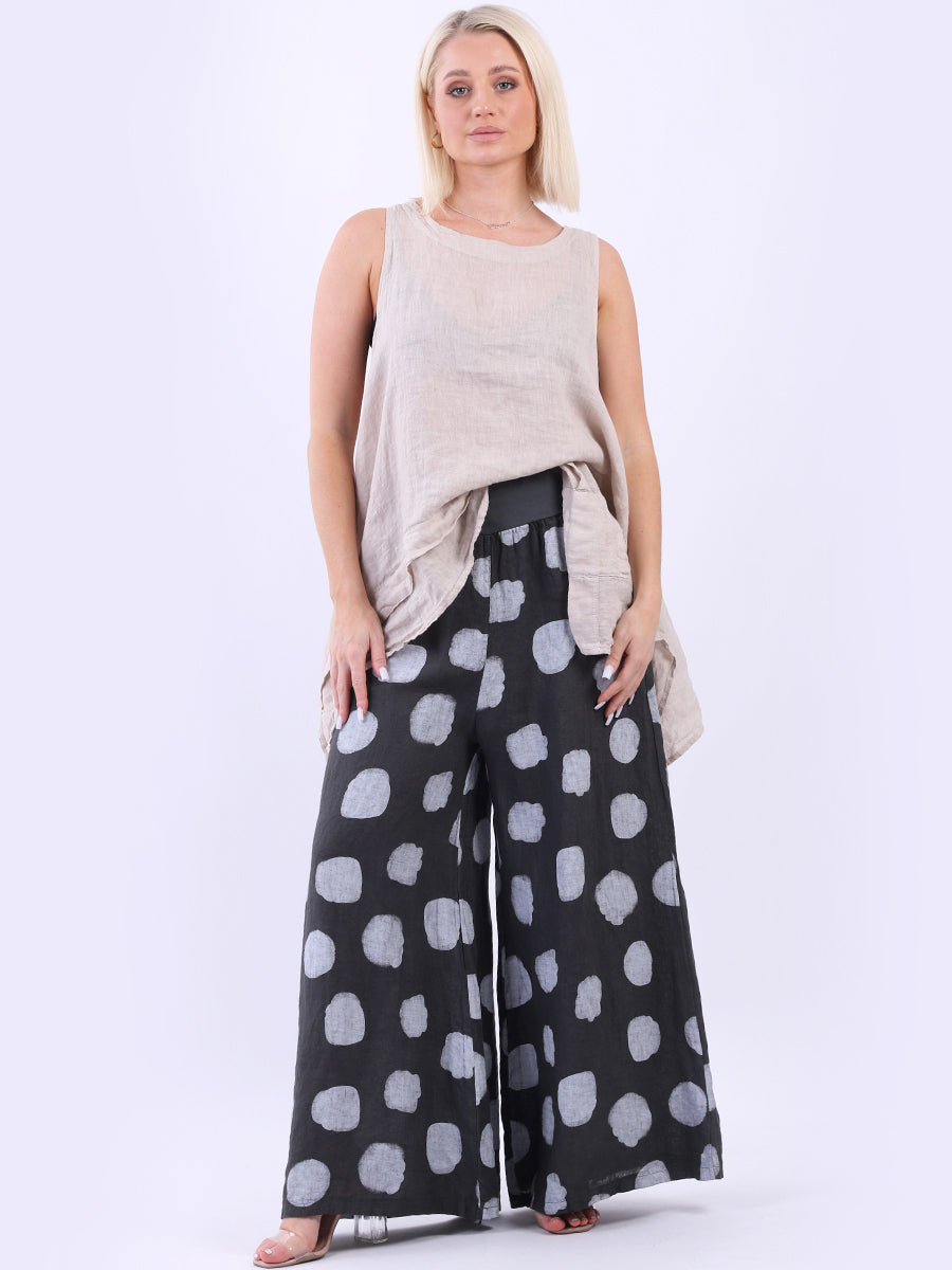 Polka Dots Linen Palazzo Charcoal