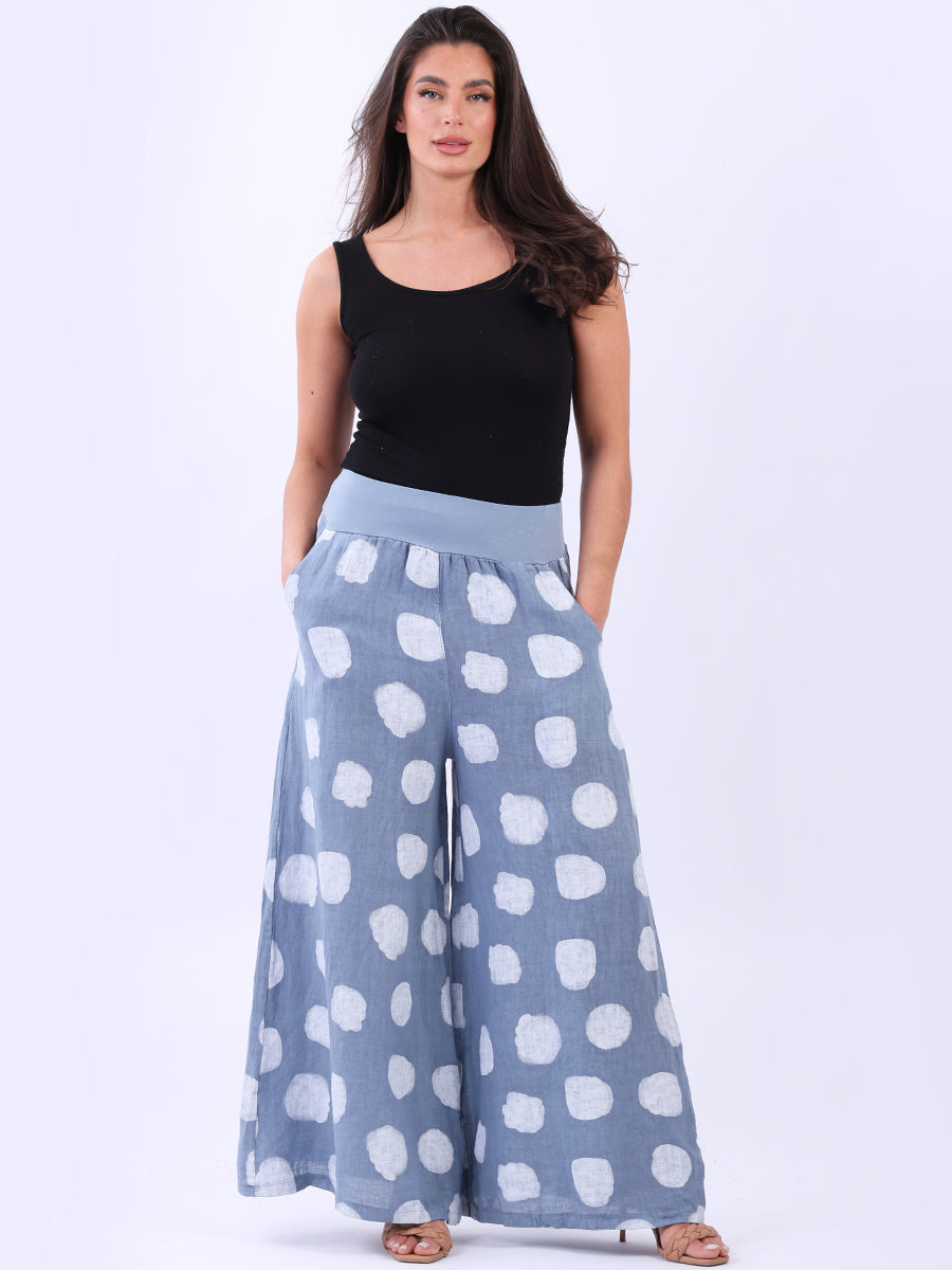 Polka Dot Linen Palazzo Denim