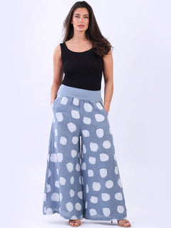 Polka Dot Linen Palazzo Denim