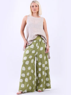 Polka Dot Linen Palazzo Lime Green