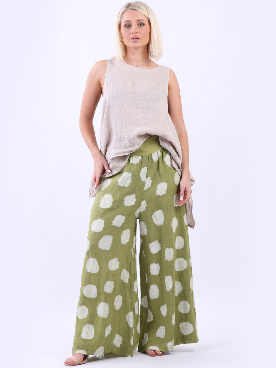 Polka Dot Linen Palazzo Lime Green