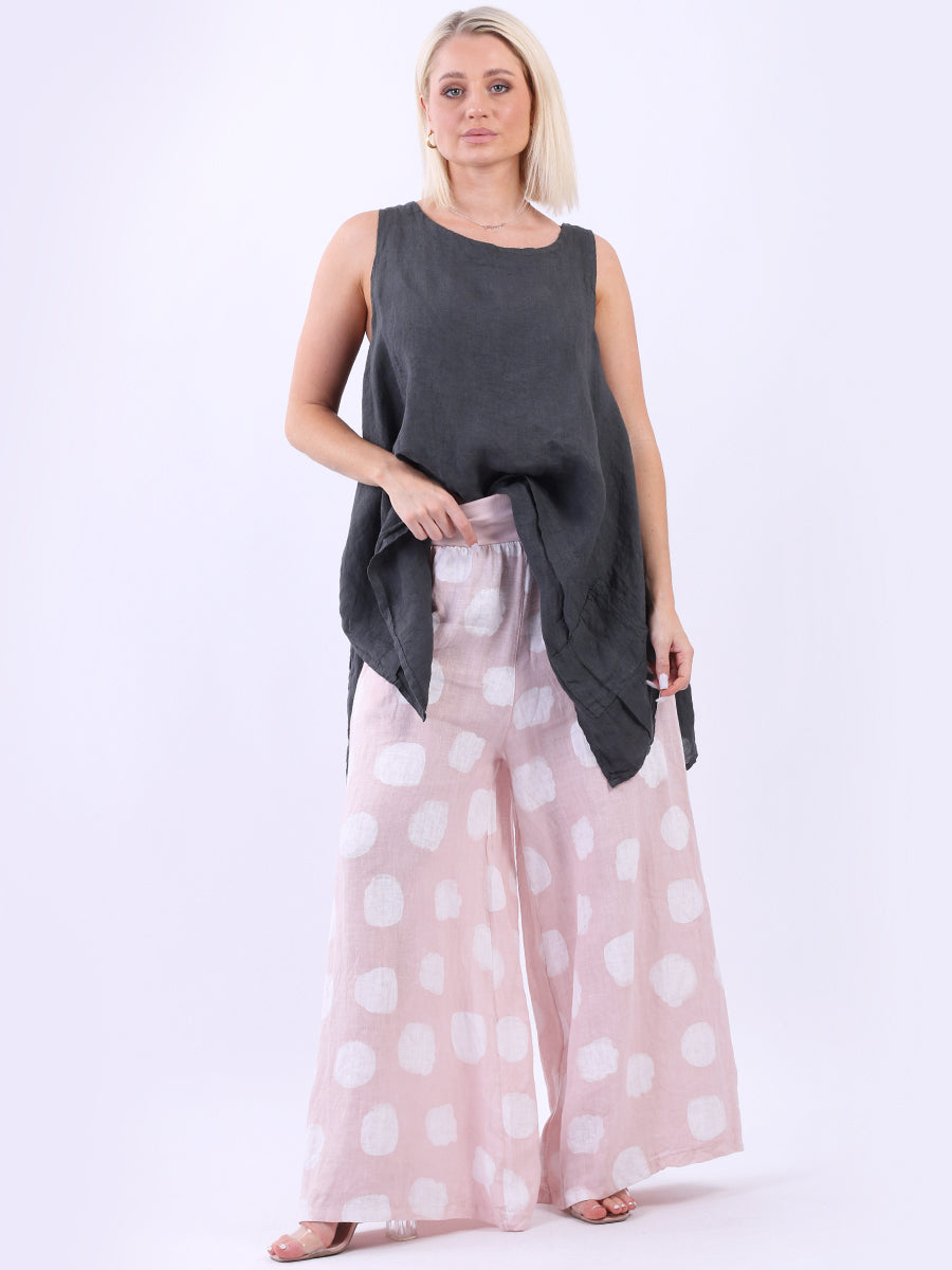Polka Dot Linen Palazzo Pink