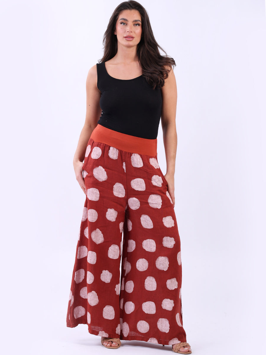 Polka Dot Linen Palazzo Rust