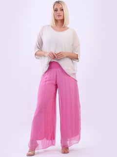 Plain Silk Palazzo Pant Fuchsia