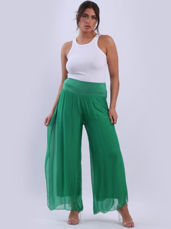 Plain Silk Palazzo Pant Green