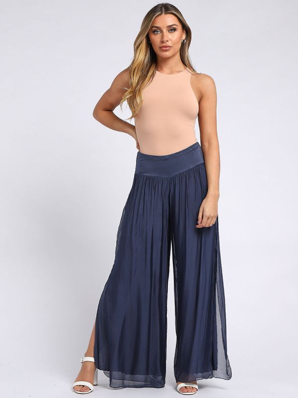 Plain Silk Palazzo Pant Navy