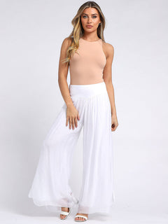 Plain Silk Palazzo Pant White