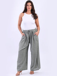 Stripy Cotton Wide Leg Pant Khaki