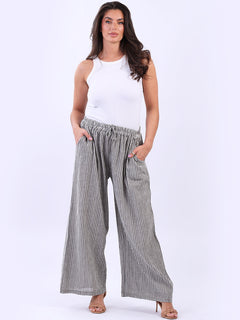 Stripy Cotton Wide Leg Pant Mocha