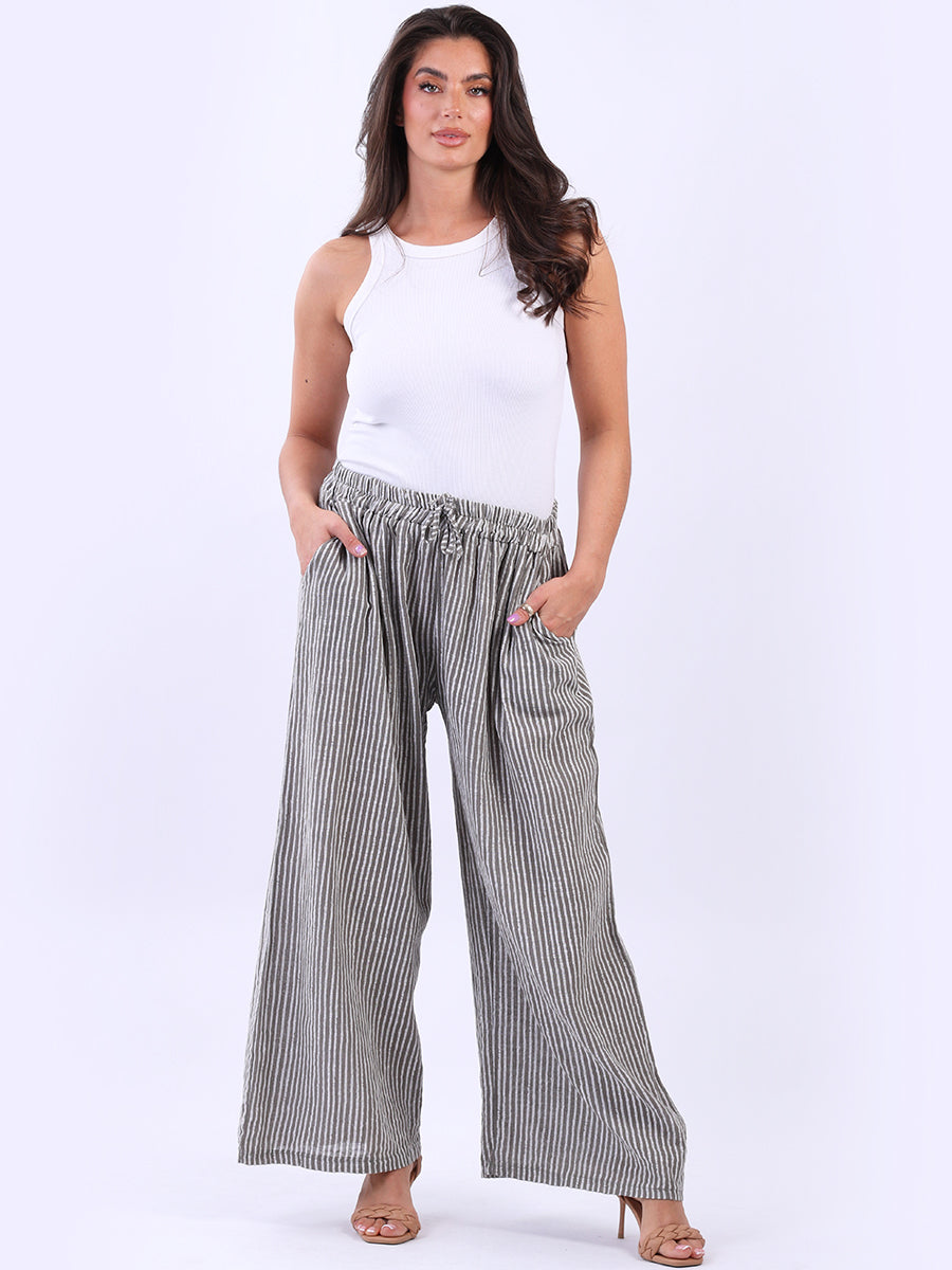 Stripy Cotton Wide Leg Pant Mocha