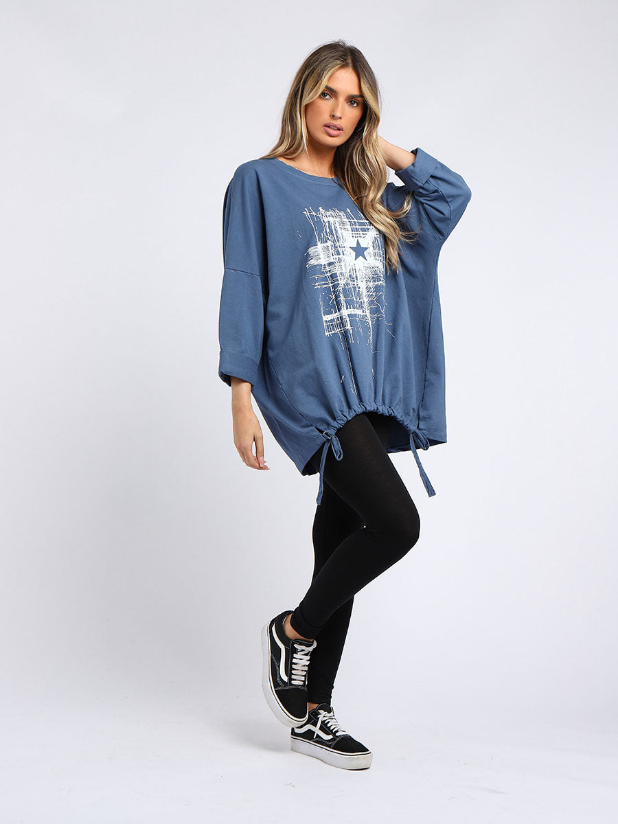 Abstract Star Oversized Top Denim