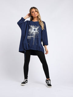 Abstract Star Oversized Top navy