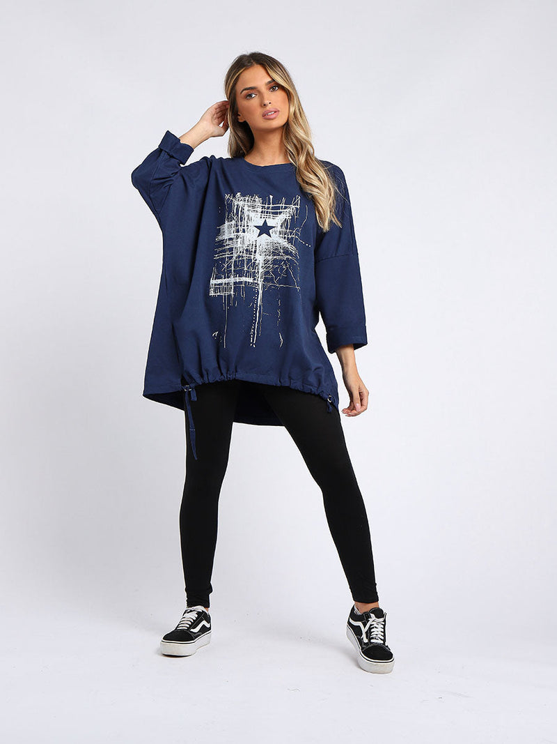 Abstract Star Oversized Top navy