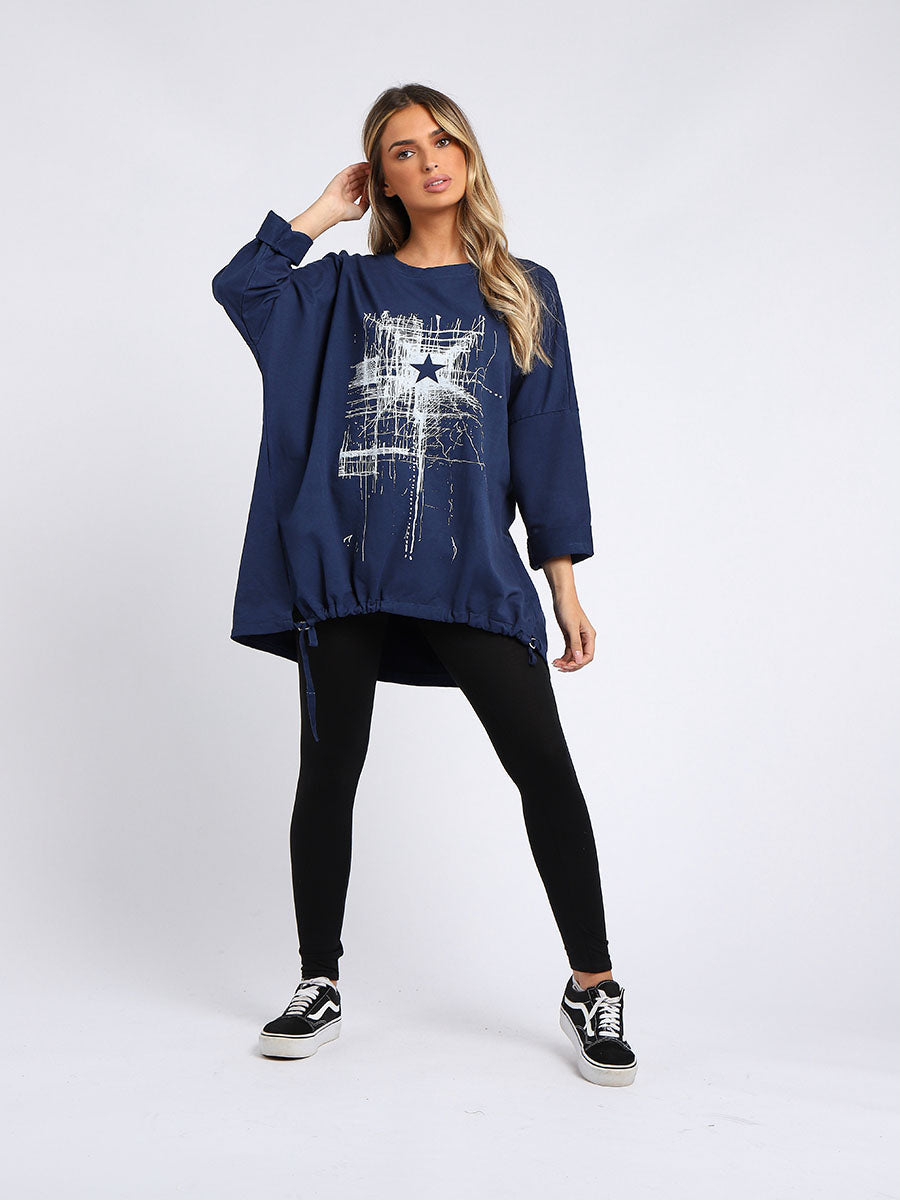 Abstract Star Oversized Top navy