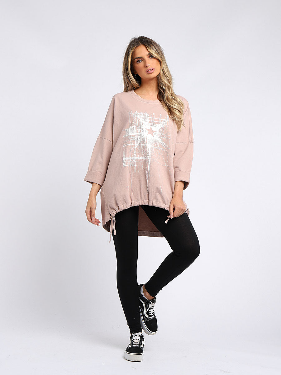Abstract Star Oversized Top pink