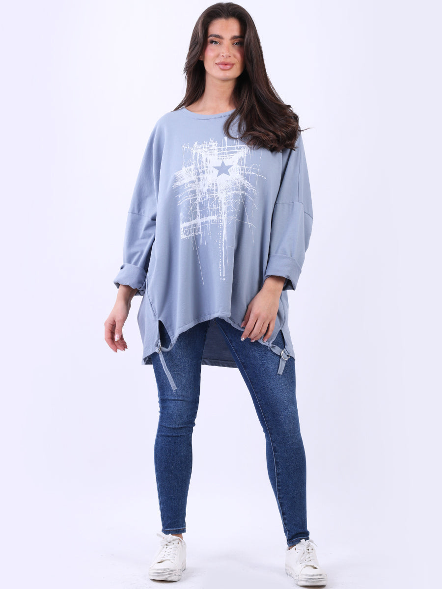 Abstract Star Oversized Top silver