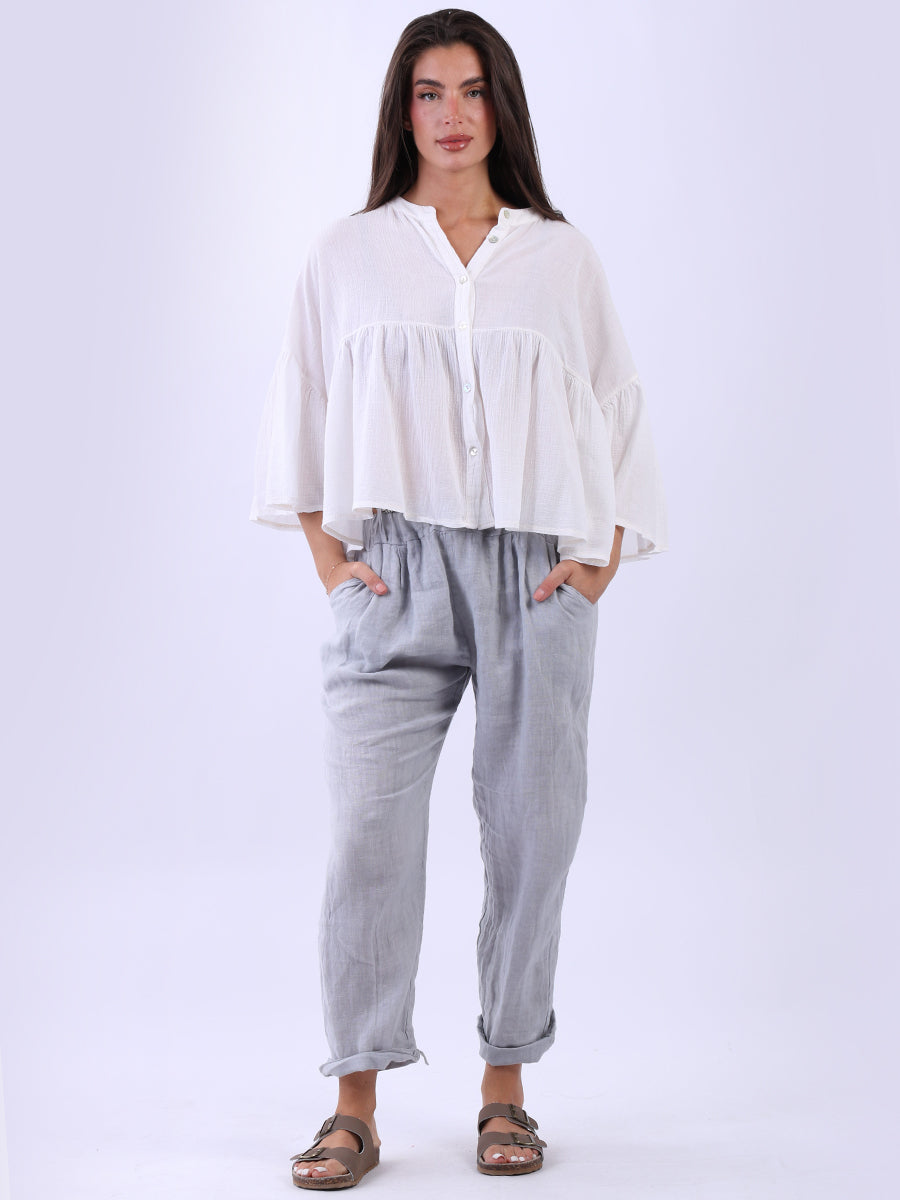 Button Down Peplum Top Off White