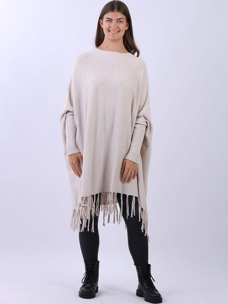 Knitted Oversized Tunic Poncho Beige