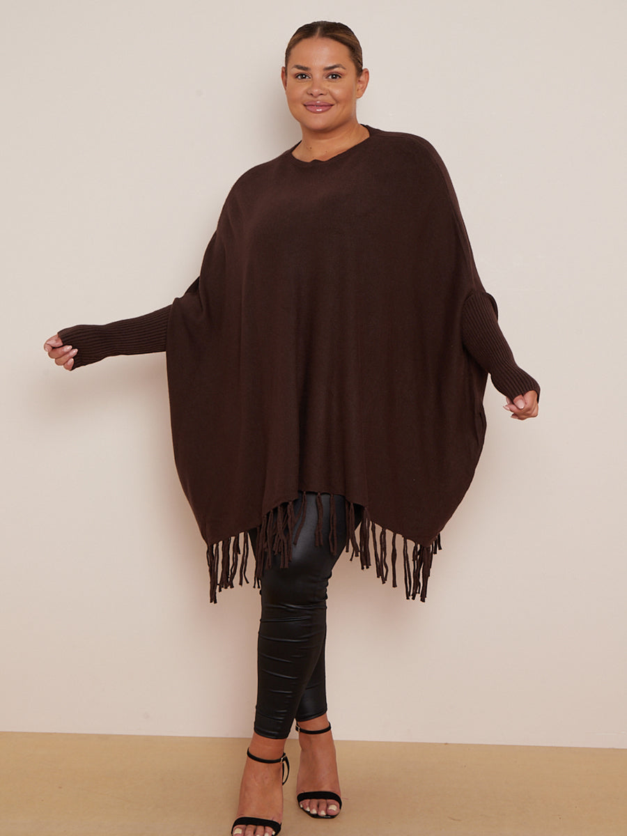 Knitted Oversized Tunic Poncho Chocolate