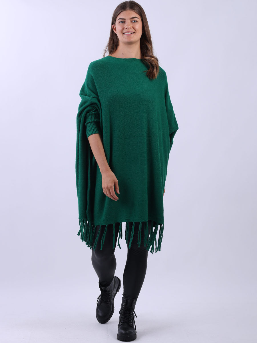 Knitted Oversized Tunic Poncho Green