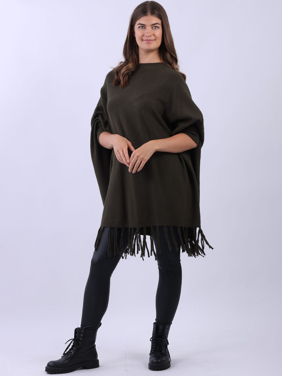 Knitted Oversized Tunic Poncho Khaki