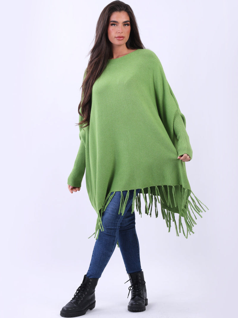 Knitted Oversized Tunic Poncho Lime Green