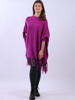 Knitted Oversized Tunic Poncho Magenta
