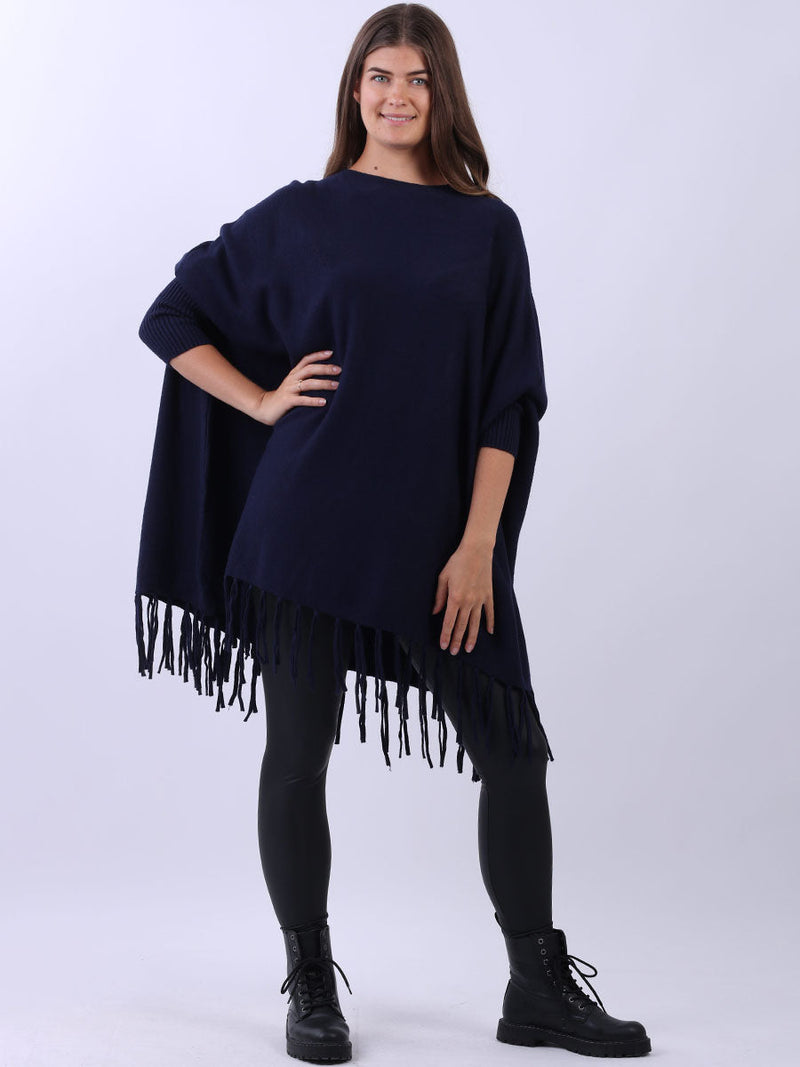 Knitted Oversized Tunic Poncho Navy