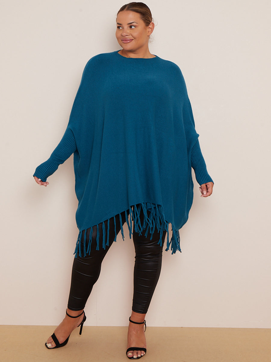 Knitted Oversized Tunic Poncho Teal